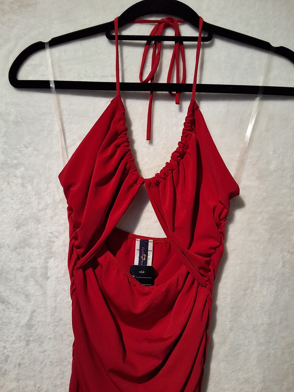 Red Mini Halter Ruched Dress - Picture 2 of 8